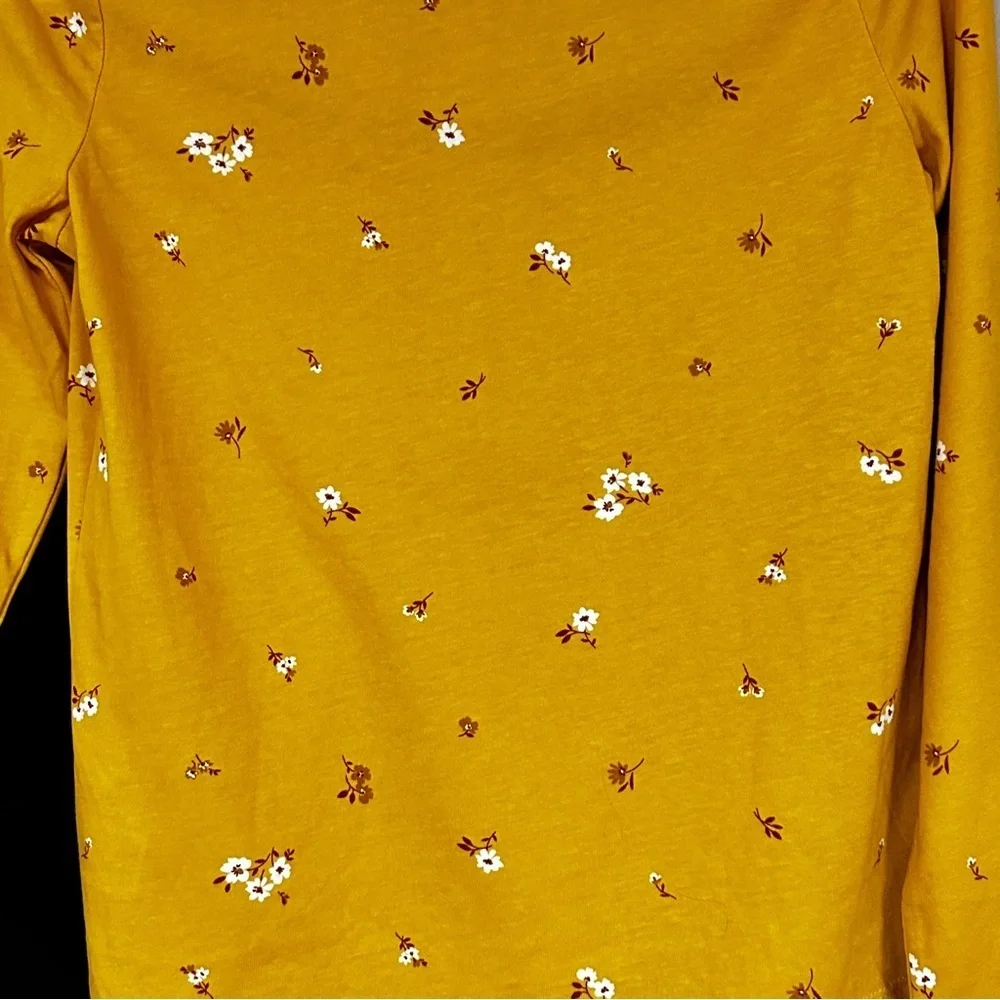 Girls New Yellow Floral Long Sleeve Tee with Black Warm Leggings, L (10-12)
